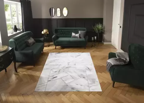 Ковер Leonique "Lerina", прямоугольный, мраморный дизайн, геометрический рисунок, эффект high-low, короткий ворс 80х150 см, серый