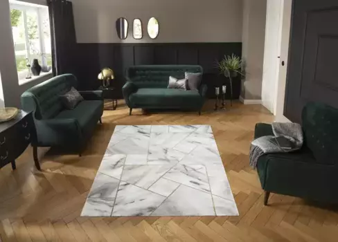 Ковер Leonique "Lerina", прямоугольный, мраморный дизайн, геометрический рисунок, эффект high-low, короткий ворс 200х290 см, цвет goldfarben