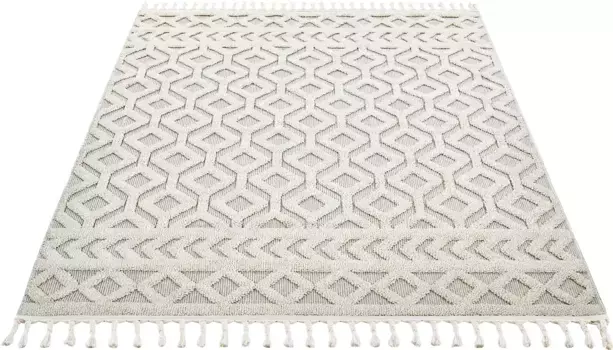 Ковер Leonique "Mitch", прямоугольный, эффект high-low, стиль бохо, имитация шерсти, с бахромой 240х320 см, цвет sand