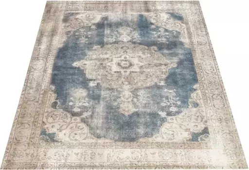 Ковер Leonique "Rayan", прямоугольный, восточный дизайн, винтаж, короткий ворс, ковер с бордюром 160х230 см, кремовый/синий