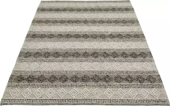 Ковер LUXOR из живой шерсти "Aalborg", прямоугольный, ковер ручной работы, чистая шерсть, ручная работа, ромбовидный узор LUXOR living 130х190 см, серый