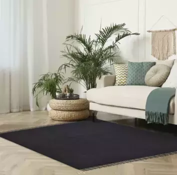 Ковер мой дом "Кадис", прямоугольный, двусторонний ковер с бахромой, однотонный, соткан вручную, чистый хлопок My home 70х140 см, черный