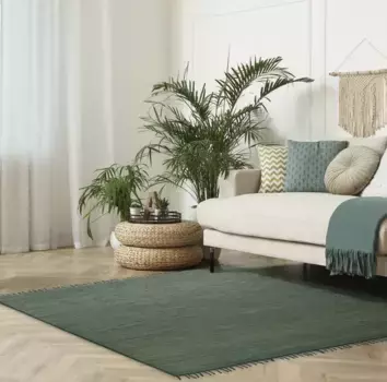 Ковер мой дом "Кадис", прямоугольный, двусторонний ковер с бахромой, однотонный, соткан вручную, чистый хлопок My home 160х230 см, темно-зеленый