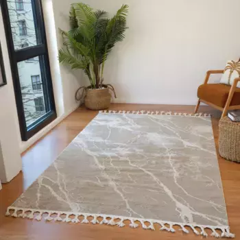 Ковер мой дом «Zoe», прямоугольный, высота 11 мм, с бахромой, современный мраморный дизайн, гостиная, спальня My Home, темно-бежевый