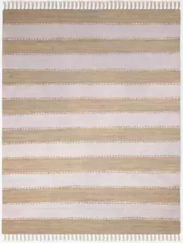 Ковер мой домашний "Benja", прямоугольный, ковер ручной работы, полосатый, 90% хлопок, ручная работа, с бахромой My home 140х200 см, бежевый/белый