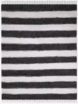 Ковер мой домашний "Benja", прямоугольный, ковер ручной работы, полосатый, 90% хлопок, ручная работа, с бахромой My home 80х150 см, черно-белый