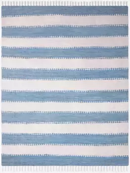 Ковер мой домашний "Benja", прямоугольный, ковер ручной работы, полосатый, 90% хлопок, ручная работа, с бахромой My home 80х150 см, светло-голубой/белый