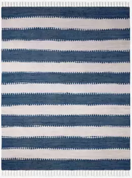 Ковер мой домашний "Benja", прямоугольный, ковер ручной работы, полосатый, 90% хлопок, ручная работа, с бахромой My home 140х200 см, синий/белый