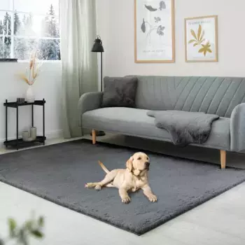 Ковер мой домашний лохматый "Лугано", прямоугольный, искусственный мех, однотонный, очень мягкий и приятный My home 60х120 см, цвет anthrazit