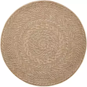 Ковер NORTHRUGS "Almendro", круглый, имитация сизаля, прочный, простой в уходе, плоское плетение 160 см, бежевый/коричневый