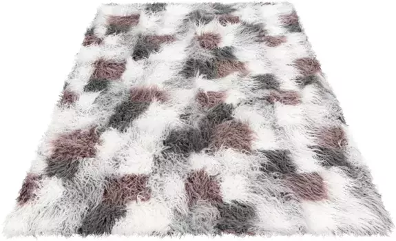 Ковер Obsession мохнатый "My Boogie 931", прямоугольный, искусственный мех, имитация тибетского меха, мягкий лохматый ворс, современный дизайн в клетку 120х170 см, цвет bunt