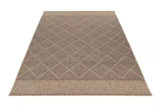 Ковер Obsession "My Oslo 710", прямоугольный, с ромбовидным узором, подходит для использования внутри и снаружи помещений 80х150 см, серо-коричневый