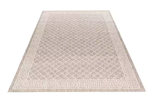 Ковер Obsession "My Tallin 541", прямоугольный, плоского переплетения, ромбовидный узор, с каймой, подходит для использования внутри и снаружи помещений 120х170 см, серо-коричневый