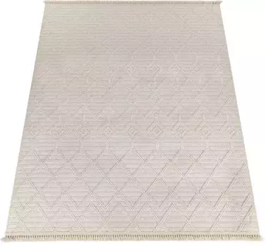 Ковер Paco Home "Buckman 467", прямоугольный, короткий ворс, однотонный, эффект high-low, ромбы, с бахромой 200х290 см, цвет Creme