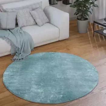 Ковер Paco Home "Cadiz 630", круглый, короткий ворс, однотонный, особо мягкий, можно стирать, гостиная 160 см, бирюзовый
