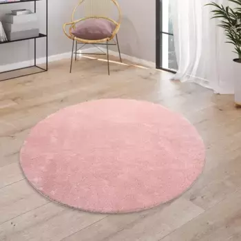 Ковер Paco Home "Cadiz 630", круглый, короткий ворс, однотонный, особо мягкий, можно стирать, гостиная 200 см, цвет ros