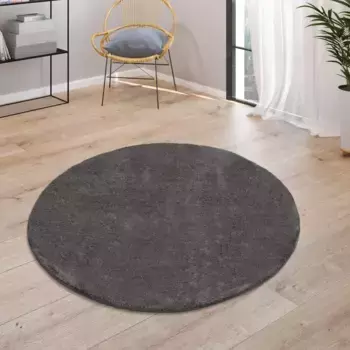 Ковер Paco Home "Cadiz 630", круглый, короткий ворс, однотонный, особо мягкий, можно стирать, гостиная 120 см, цвет anthrazit