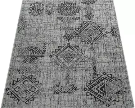 Ковер Paco Home "Coco 204", прямоугольный, плоского переплетения, ромбовидный узор, винтажный дизайн, подходит для использования внутри и снаружи помещений 120х170 см, серый