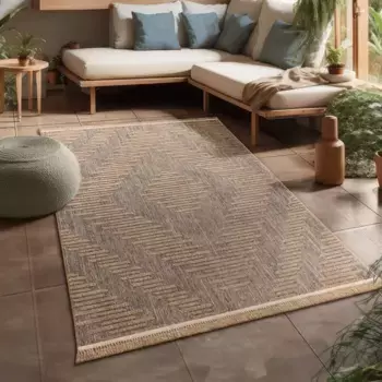 Ковер Paco Home "Cologne 494", прямоугольный, плоского переплетения, крапчатый, ромбовидный мотив, с бахромой, подходит для использования на открытом воздухе 160х220 см, бежевый