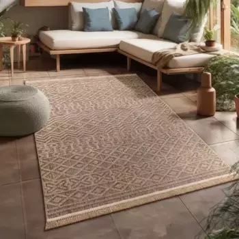 Ковер Paco Home "Cologne 495", прямоугольный, плоского плетения, крапчатый, ромбовидный мотив, с бахромой, подходит для использования на открытом воздухе 240х340 см, бежевый