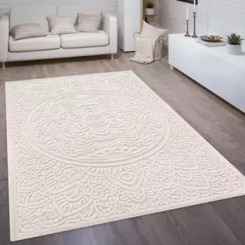 Ковер Paco Home "Cotton 232", прямоугольный, однотонный, эффект high-low, бохо, подходит для использования внутри и снаружи помещений 160х230 см, цвет creme