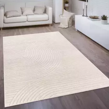 Ковер Paco Home "Cotton 233", прямоугольный, короткий ворс, однотонный, эффект "высокий-низкий", скандинавский вид, подходит для использования на открытом воздухе 60х110 см, цвет creme