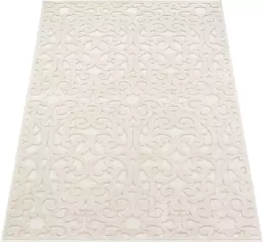Ковер Paco Home "Cotton 234", прямоугольный, однотонный, эффект high-low, орнамент, бохо, подходит для использования на открытом воздухе 60х110 см, цвет creme