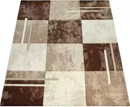 Ковер Paco Home "Diamond 663", прямоугольный, короткий ворс, клетчатый рисунок, 3D-дизайн, идеально подходит для гостиной и спальни 60х110 см, коричневый
