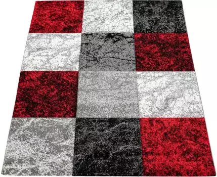 Ковер Paco Home "Inferno 757", прямоугольный, короткий ворс, мраморный узор в клетку, контурный крой ручной работы 160х230 см, красный