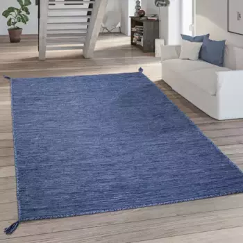 Ковер Paco Home "Kilim 210", прямоугольный, ручная работа, плоское плетение, чистый хлопок, ручная работа, однотонные цвета 240х340 см, цвет navy