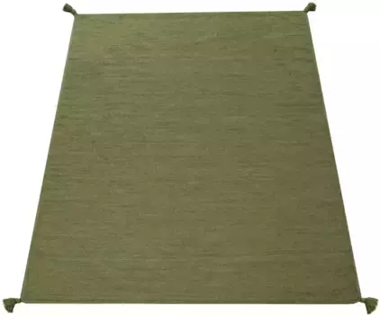Ковер Paco Home "Kilim 210", прямоугольный, ручная работа, плоское плетение, чистый хлопок, ручная работа, однотонные цвета 240х340 см, зеленый