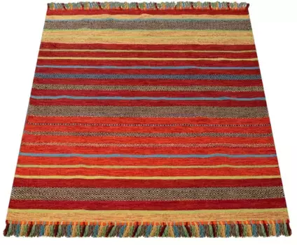 Ковер Paco Home "Kilim 213", прямоугольный, двусторонний ковер ручной работы, чистый хлопок, в полоску, гостиная 200х290 см, цвет terrakotta