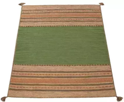 Ковер Paco Home "Kilim 217", прямоугольный, двусторонний ковер ручной работы, чистый хлопок, в полоску, гостиная 160х220 см, зеленый