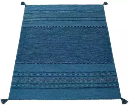 Ковер Paco Home "Kilim 217", прямоугольный, двусторонний ковер ручной работы, чистый хлопок, в полоску, гостиная 240х340 см, синий