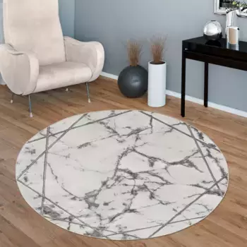 Ковер Paco Home "Kraft 523", круглый, высота 15 мм, короткий ворс, элегантный мраморный дизайн, с золотыми или серебряными вставками, серебряный