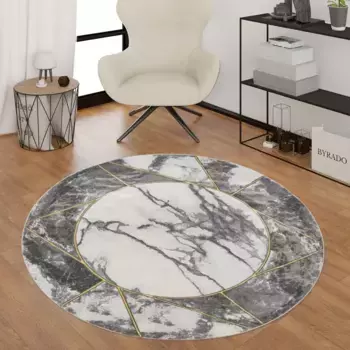 Ковер Paco Home "Kraft 525", круглый, короткий ворс, мраморный дизайн с каймой, с золотыми/серебряными акцентами 120 см, цвет gold