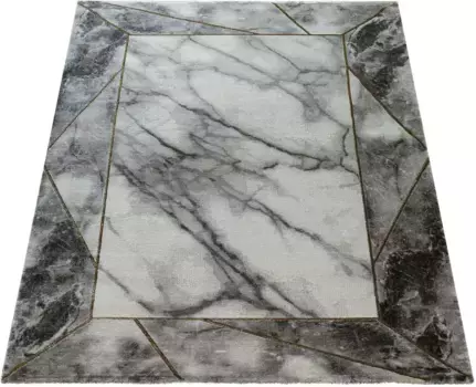 Ковер Paco Home "Kraft 525", прямоугольный, короткий ворс, мраморный дизайн с каймой, с золотыми/серебряными акцентами 80х150 см, цвет goldfarben