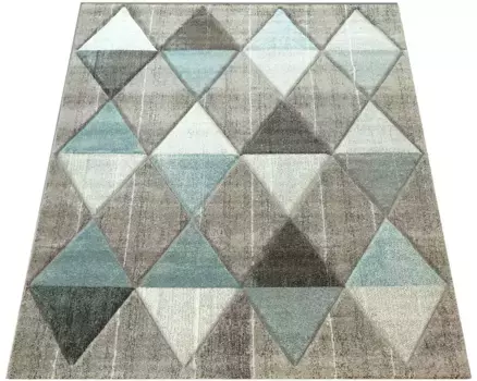 Ковер Paco Home "Lara 234", прямоугольный, короткий ворс, современный дизайн с ромбами, контурная огранка ручной работы 200х290 см, синий/бежевый