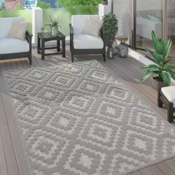 Ковер Paco Home "Livorno 672", прямоугольный, однотонный, скандинавский, ромбовидный узор, эффект "высокий-низкий", подходит для использования на открытом воздухе 80х250 см, серый