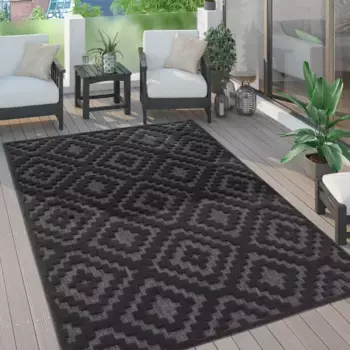 Ковер Paco Home "Livorno 672", прямоугольный, однотонный, скандинавский, ромбовидный узор, эффект "высокий-низкий", подходит для использования на открытом воздухе 80х250 см, цвет anthrazit