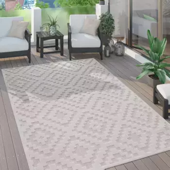 Ковер Paco Home "Livorno 672", прямоугольный, однотонный, скандинавский, ромбовидный узор, эффект "высокий-низкий", подходит для использования на открытом воздухе 80х150 см, цвет creme