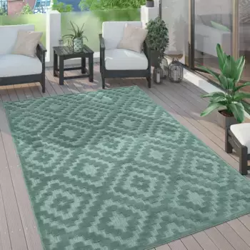 Ковер Paco Home "Livorno 672", прямоугольный, однотонный, скандинавский, ромбовидный узор, эффект "высокий-низкий", подходит для использования на открытом воздухе 80х250 см, бирюзовый