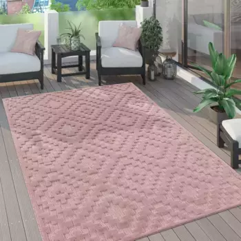 Ковер Paco Home "Livorno 672", прямоугольный, однотонный, скандинавский, ромбовидный узор, эффект "высокий-низкий", подходит для использования на открытом воздухе 160х220 см, розовый