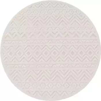 Ковер Paco Home "Livorno 673", круглый, однотонный, скандинавский, ромбовидный узор, эффект "высокий-низкий", подходит для использования на открытом воздухе 160 см, цвет creme