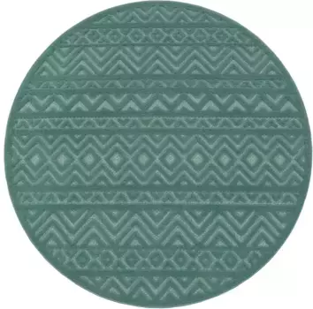 Ковер Paco Home "Livorno 673", круглый, однотонный, скандинавский, ромбовидный узор, эффект "высокий-низкий", подходит для использования на открытом воздухе 160 см, бирюзовый