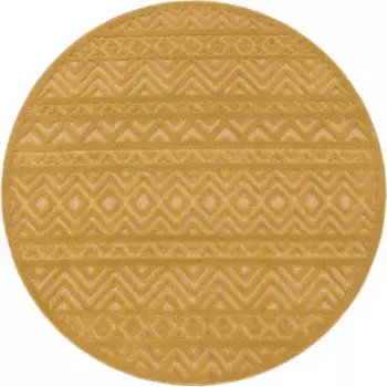 Ковер Paco Home "Livorno 673", круглый, однотонный, скандинавский, ромбовидный узор, эффект "высокий-низкий", подходит для использования на открытом воздухе 120 см, цвет gelb