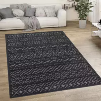 Ковер Paco Home "Livorno 673", прямоугольный, однотонный, скандинавский, ромбовидный узор, эффект "высокий-низкий", подходит для использования на открытом воздухе 240х340 см, цвет anthrazit