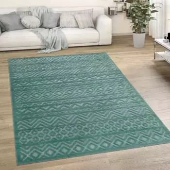 Ковер Paco Home "Livorno 673", прямоугольный, однотонный, скандинавский, ромбовидный узор, эффект "высокий-низкий", подходит для использования на открытом воздухе 120х160 см, бирюзовый