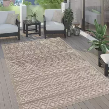 Ковер Paco Home "Livorno 673", прямоугольный, однотонный, скандинавский, ромбовидный узор, эффект "высокий-низкий", подходит для использования на открытом воздухе 120х160 см, бежевый