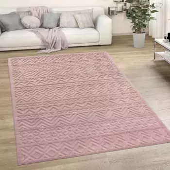 Ковер Paco Home "Livorno 673", прямоугольный, однотонный, скандинавский, ромбовидный узор, эффект "высокий-низкий", подходит для использования на открытом воздухе 160х220 см, розовый
